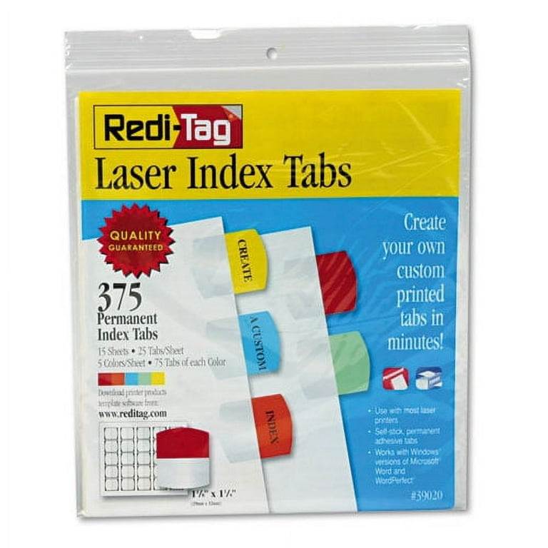 Inkjet Printable Index Tabs, 1/5-Cut, Assorted Colors, 1.13 Inkjet Printable Index Tabs, 1/5-Cut, Assorted Colors, 1.13