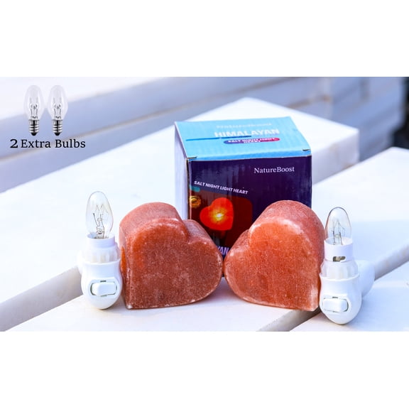 NatureBoost Himalayan Pink Salt Night Lights (2 pcs Heart Shape)