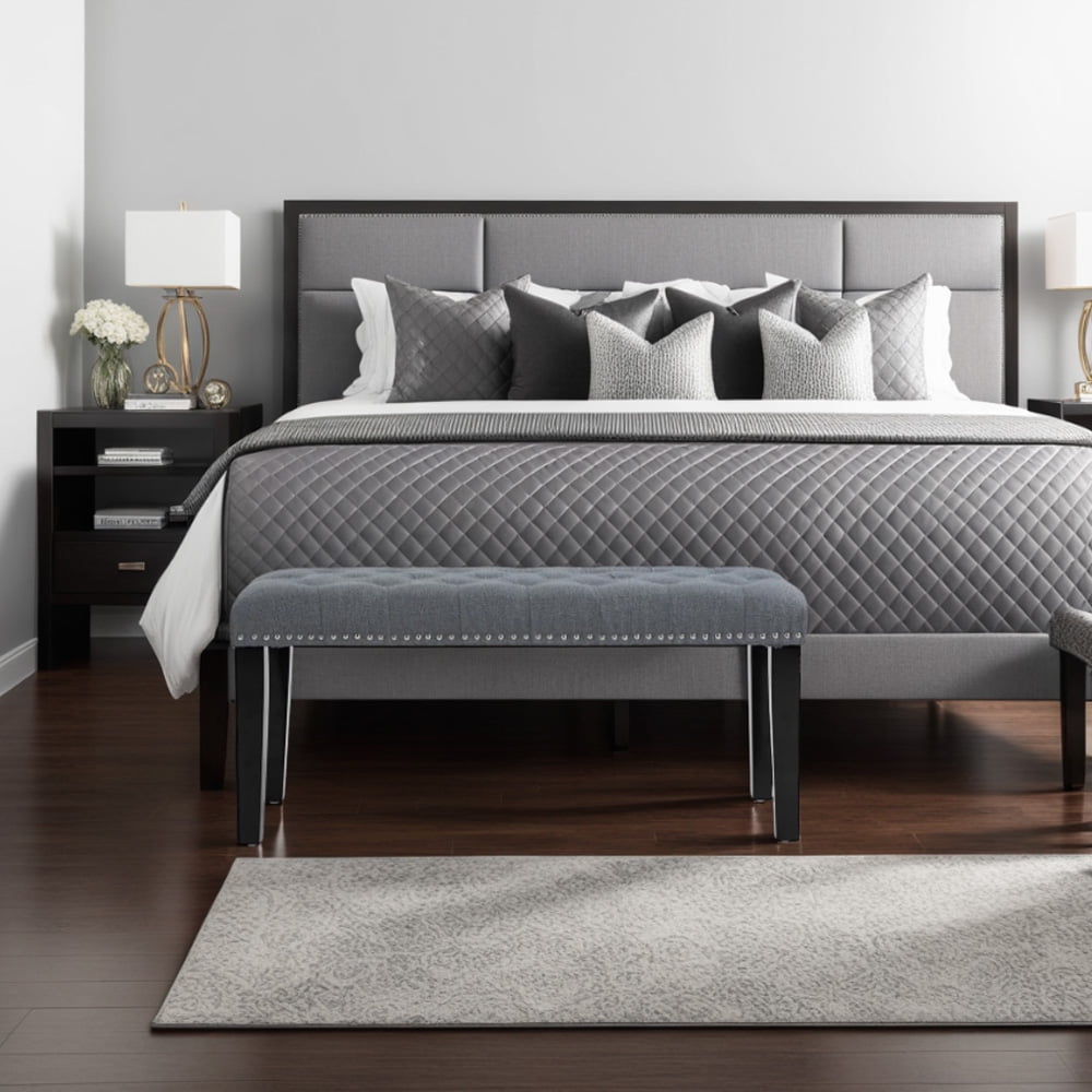 Abble 38" Wide Upholstered Entryway Bench, End of Bed Bench, Ottoman Bench - Gray