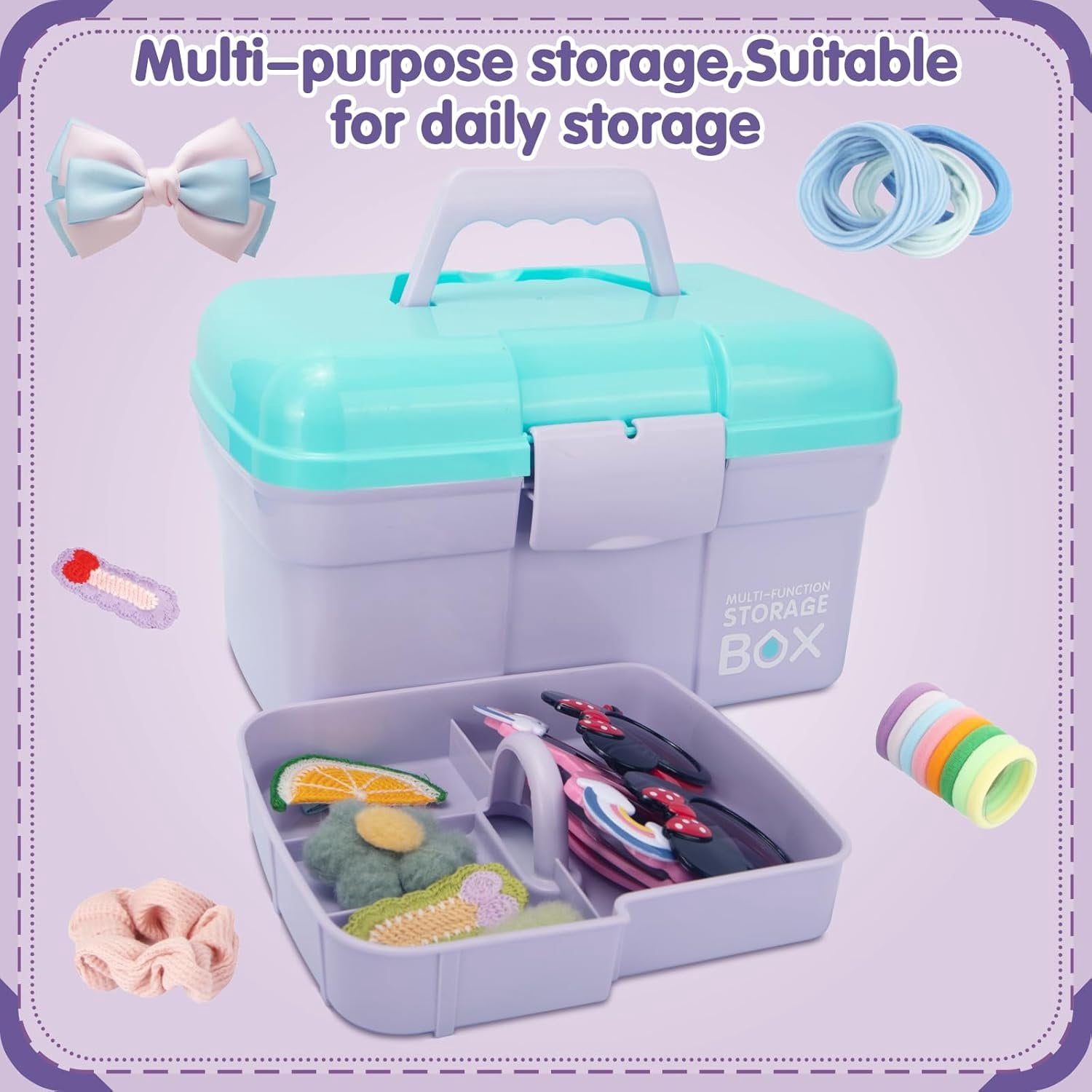 11in Mutipurpose Storage Box Organizer with Removable Tray, Portable Small Craft Organizer with Handle, Plastic Clear Tool Box Art Case for Makeup, Sewing, , Hair Accessories ( Blue)