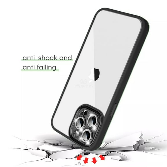 For Apple iPhone 14 Pro Max 6.7 inch Impact Bumper Protective Shockproof with Glitter Camera Protector Hybrid Case Cover Black