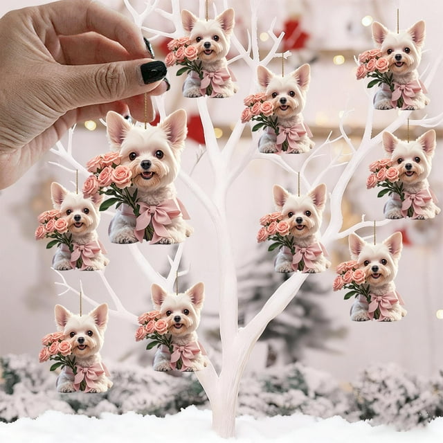 QTOCIO Acrylic Creatives Flowers Dog Hanging Decorations Car Accessories Interior Decoration Car Pendant 10PC