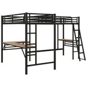 Euroco Metal L-Shaped Twin Size Loft Bed with Two Desk for Kids Teens Bedroom, Black