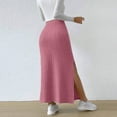 thumbnail image 5 of SXcggal Women's High Waist Stretchy Rib Knit Split Slit Hem Midi Pencil Skirt Fashionable Comfortable Distinctive Women's Skirt, 5 of 8