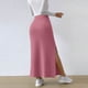 thumbnail image 4 of Falda lápiz midi elástica de punto acanalado de cintura alta para mujer: bajo con abertura, ajuste ceñido, ropa informal, 4 of 8