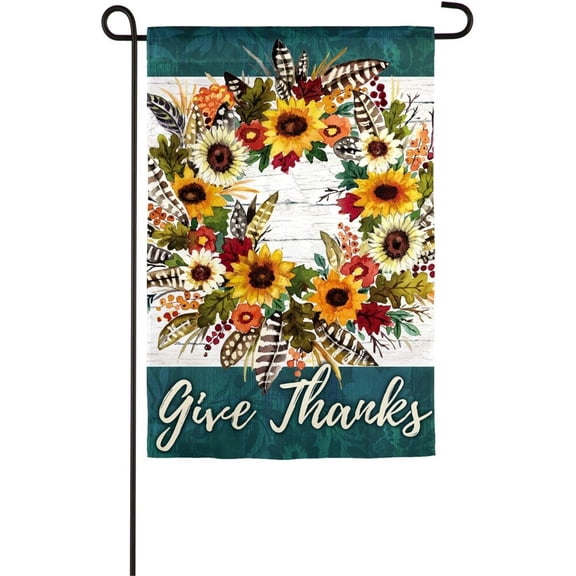 Give Thanks Wreath Garden Flag 2 Sided Thanksgiving