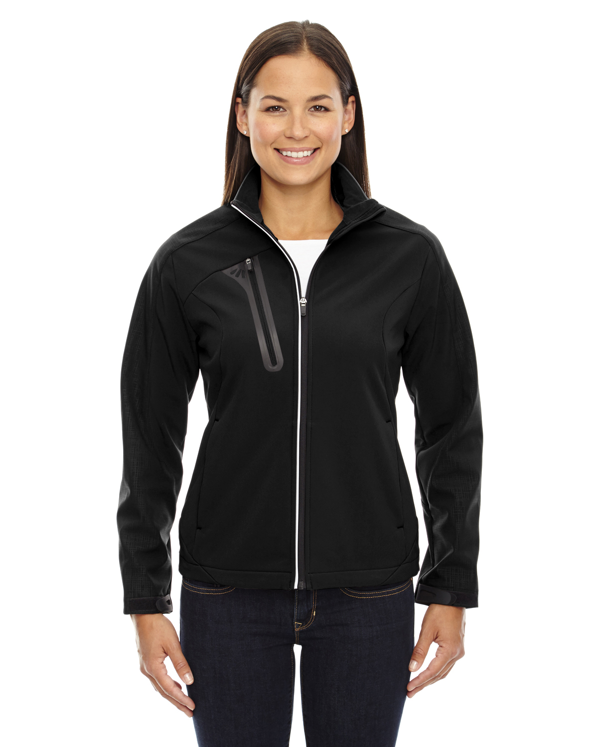 The Ash City - North End Ladies' Terrain Colorblock Soft Shell with Embossed Print - BLACK 703 - XS - image 1 of 1