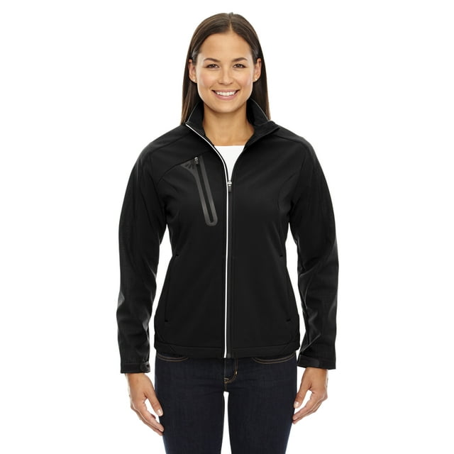 The Ash City - North End Ladies' Terrain Colorblock Soft Shell with Embossed Print - BLACK 703 - XS