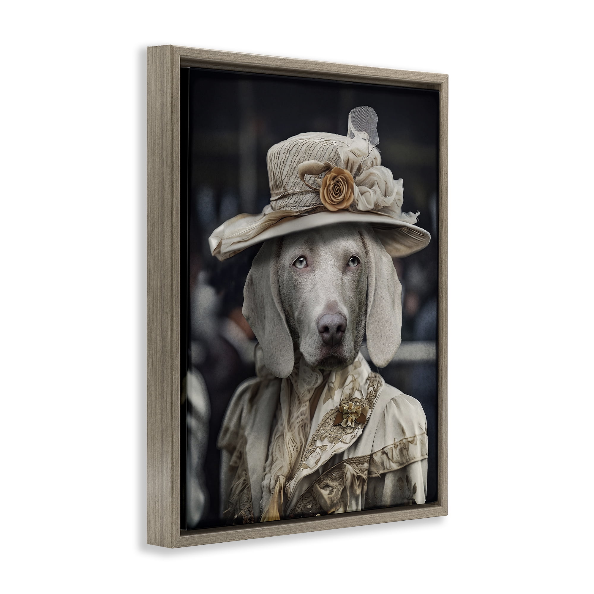 Stupell Industries Dog with Floral Hat Animals & Insects Painting Brown Floater Framed Canvas Art Print Wall Art, 17 x 21
