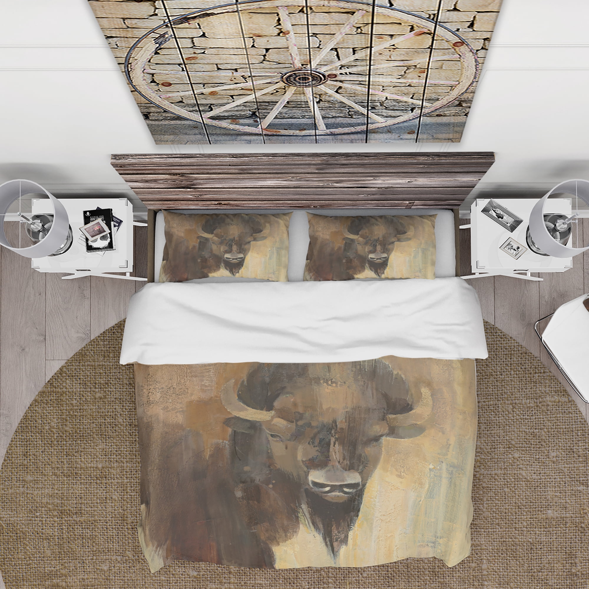Designart 'Into the Wild Gold Buffalo' Farmhouse Duvet Cover Set