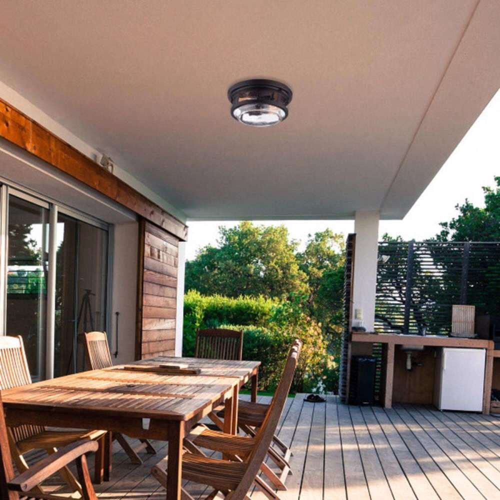 Globe Electric Vintage Wolfe 2-Light Bronze Dimmable Outdoor Flush Mount Ceiling Light