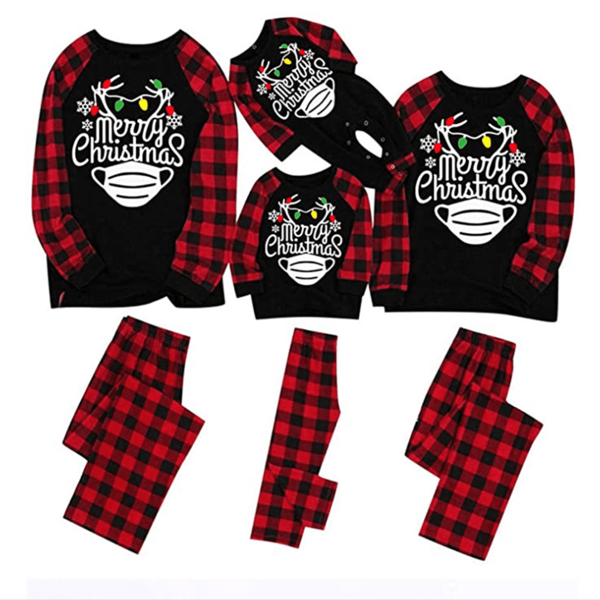 Family Pajamas 2021 Happy New Year Plaid Matching Sets Xmas Mom Dad Kid Baby Sleepwear Set