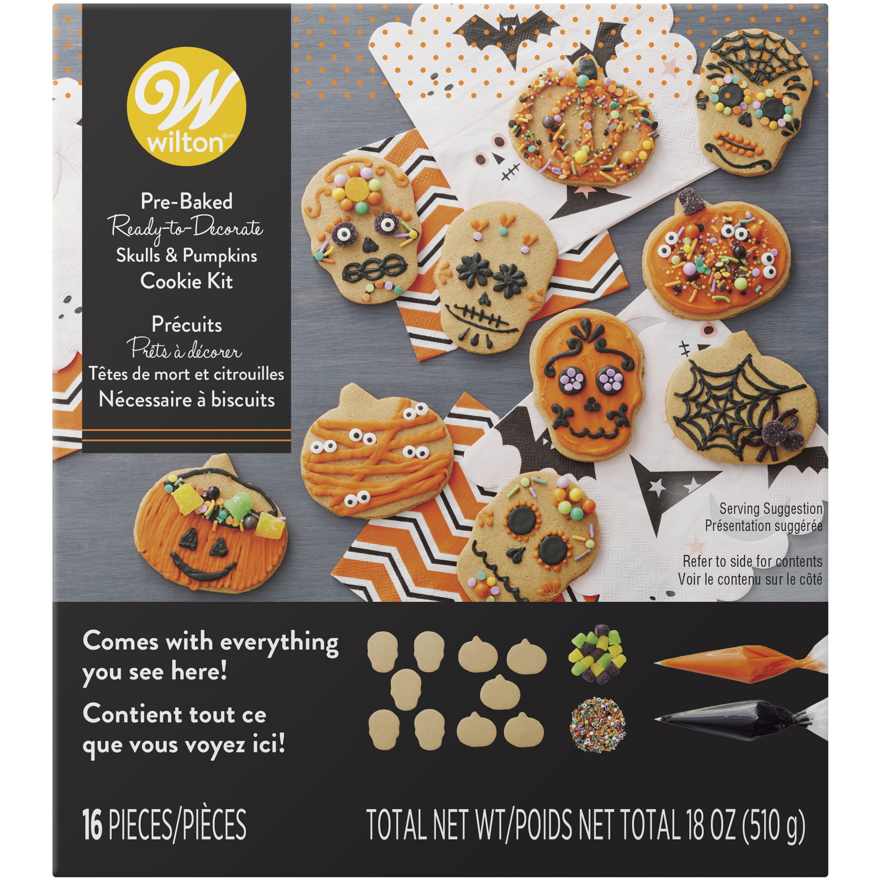 Wilton Skulls and Pumpkins Halloween Cookie Decorating Kit, 16Piece