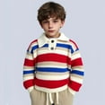 thumbnail image 3 of Bobifish Big Boys Striped Polo Collar Sweater Blue & Beige Pattern Long Sleeve Knitted Sweater Tassel Detail Casual Children’S Pullover Top, 3 of 4