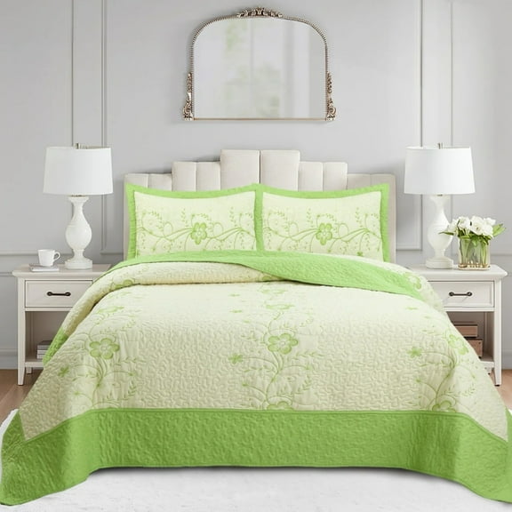 3 Piece Queen Size Embroidery Burgundy/Red Quilt Set Lightweight Bedspread Set 563/520/521/522
