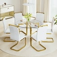thumbnail image 5 of DUOSONG Modern Minimalist Style Circular Transparent Tempered Glass Table, Tempered Glass Tabletop, Golden Metal Legs, Suitable For Kitchen, Dining Room, And Living Room, 42 "* 42" * 29.5 "1123R, 5 of 23
