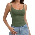 thumbnail image 5 of Women's Double Lined Basic Tank Top Adjustable Spaghetti Straps Sleeveless Camisole Shirts Army Green S, 5 of 5