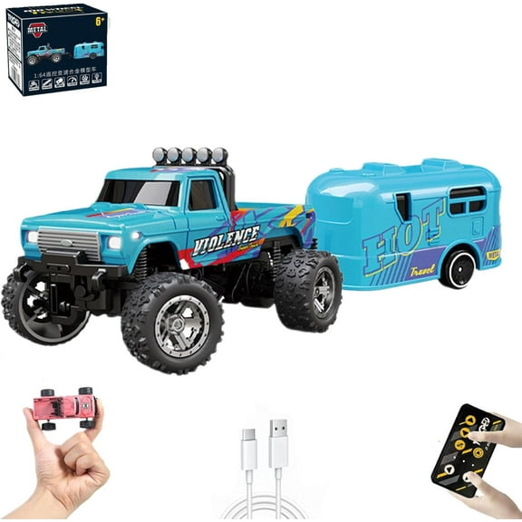 Mini Rc Monster Truck, Three Speed Levels, 2.4G Remote Control, Rc Monster Truck with LED Lights and Trailer, Ensures Durability, Suitable for Multiplayer Play