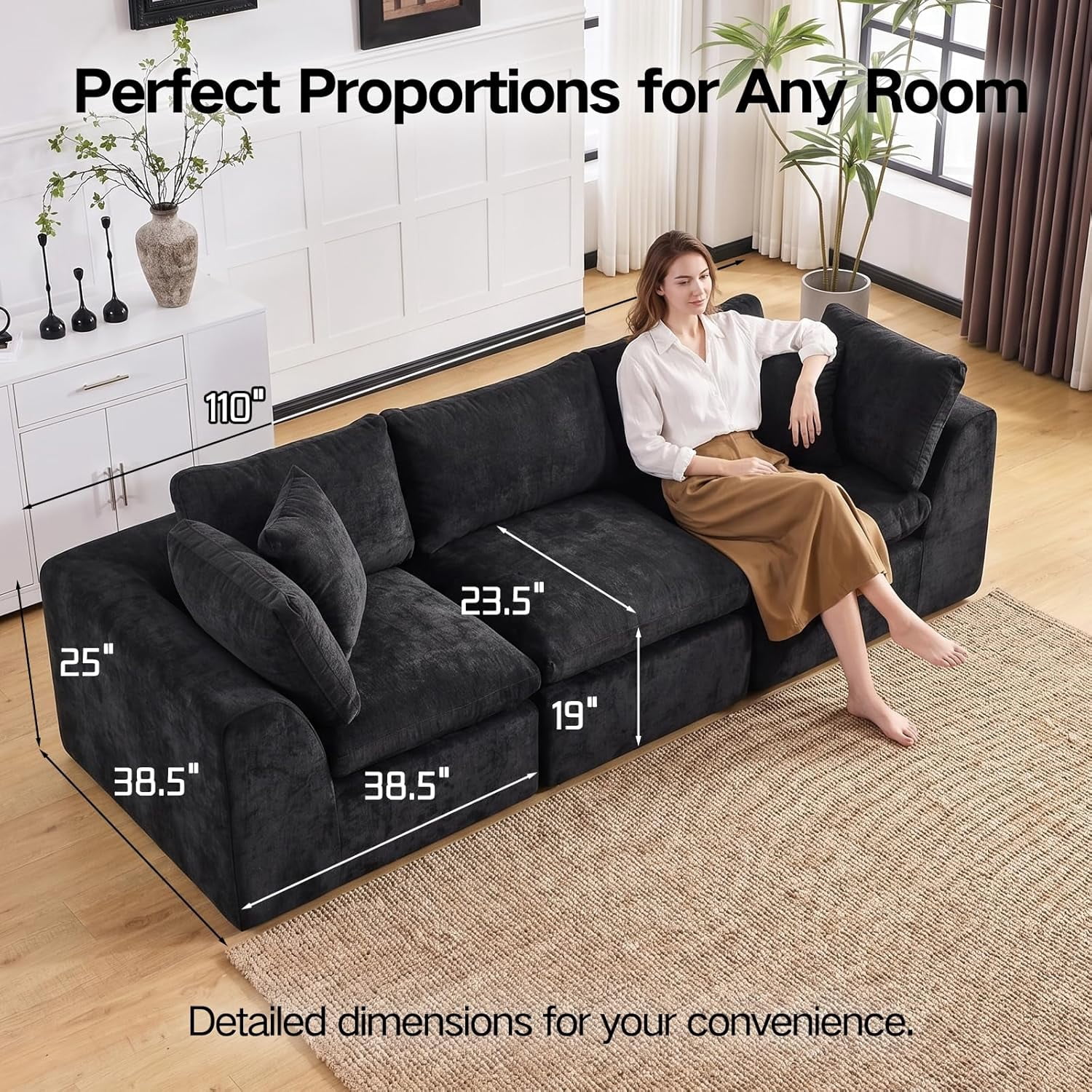 3 Seater Cloud Couch, No Assembly Required Modular Boneless Sofa, Comfy Deep Seat Sectional Sofa for Living Room, Bedroom, Apartment