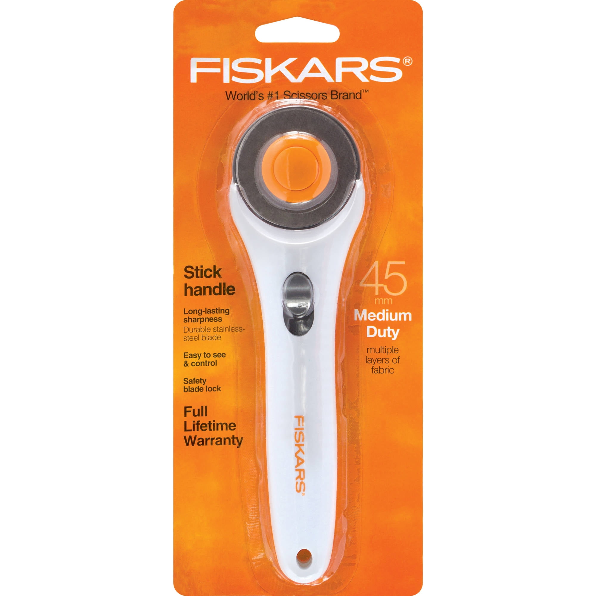 Fiskars 45mm Rotary Cutter Stick White/Orange Plus Perforating& 2pk Rotary Blade