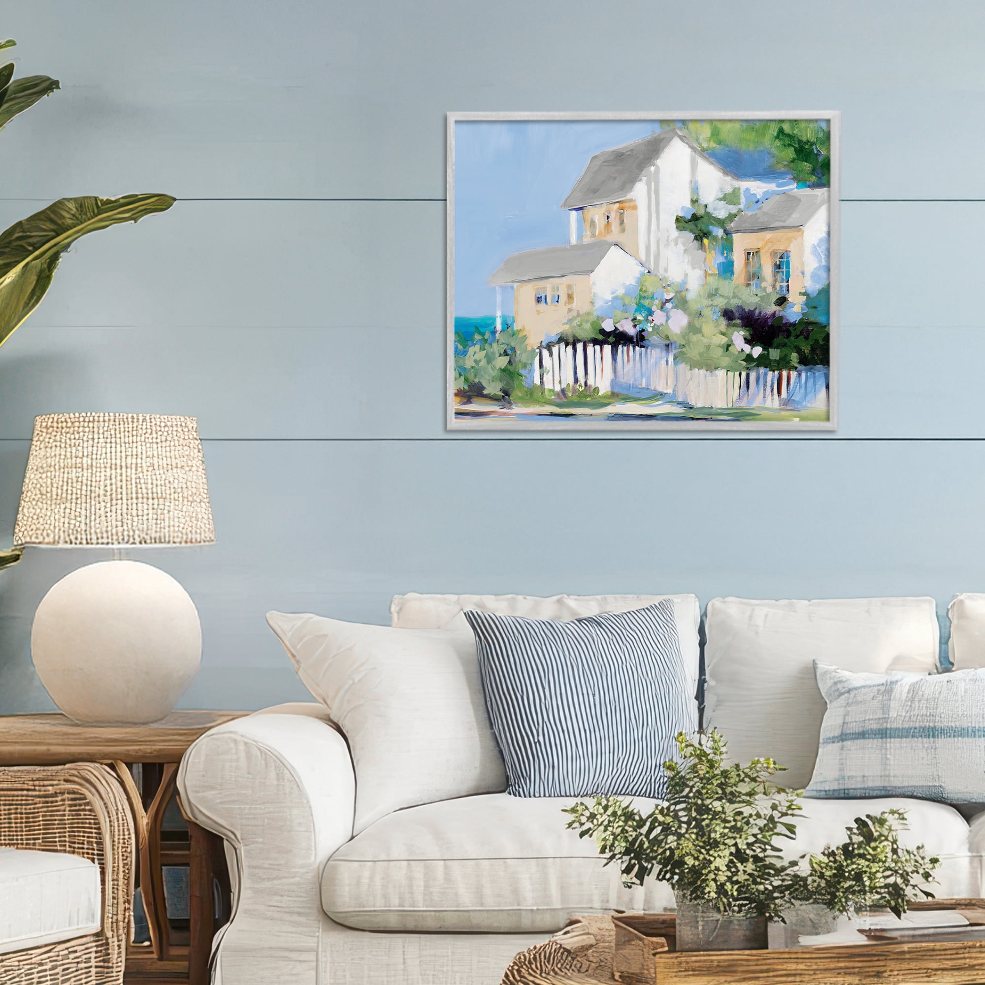 Stupell Industries Living by the Water Cottage Gray Framed Giclee Art, design by Jane Slivka