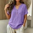 thumbnail image 6 of Summer Womens Tops 2025 Cotton and Linen Plus Size Casual Tops V-Neck Bandage Short Sleeve T-Shirts And Linen Blouse, 6 of 8