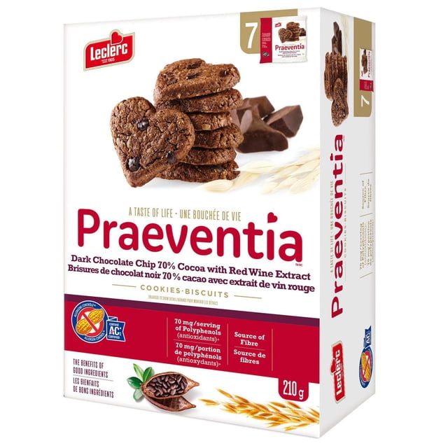 Leclerc Praeventia Dark Chocolate 70% Cocoa with Red Wine Extract Cookies