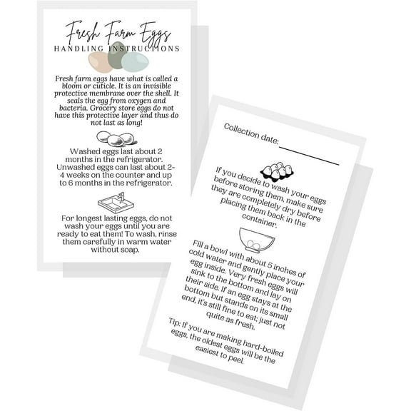 Fresh Farm Eggs Handling Instructions  50 Pack  2x3.5" inches Business Card  Egg Handling Instructions for Farm Fresh Eggs  White Card with Colored Egg Design