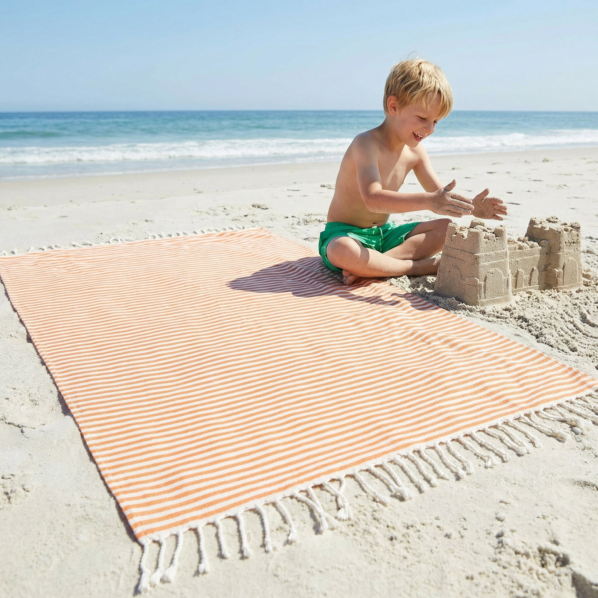 Unique Bargains 2 Pack Soft Sand Free Quick Dry Turkish Towel Orange/Yellow 71"x40"