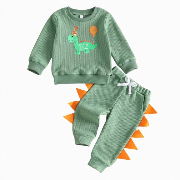 Xyant Baby Boy Clothes Fall Winter Outfits Long Sleeve Dinosaur Sweatshirts Tops Pants Set 2 Piece,Size 3-6 Months