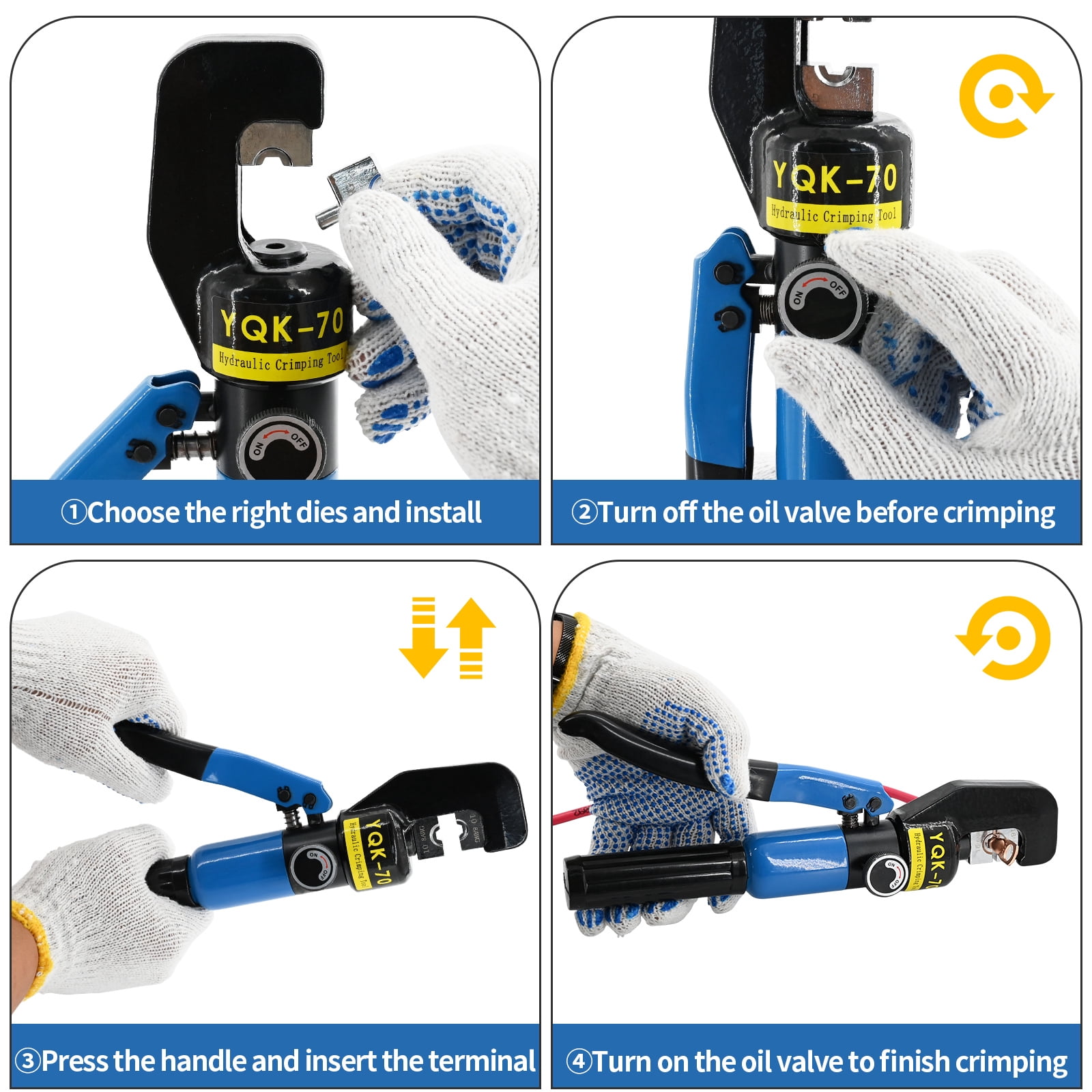 LCyindu 10T Hydraulic Crimping Tool 12 AWG to 2/0 AWG Battery Cable Crimper Tool Hydraulic Lug Crimper Electrical Terminal Wire Crimper with 9 Pairs of Dies Kit, Blue