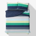 thumbnail image 3 of Mainstays Kids Reversible Green Stripe Stitch Quilt Set, Full/Queen, 3 Pieces, 3 of 6