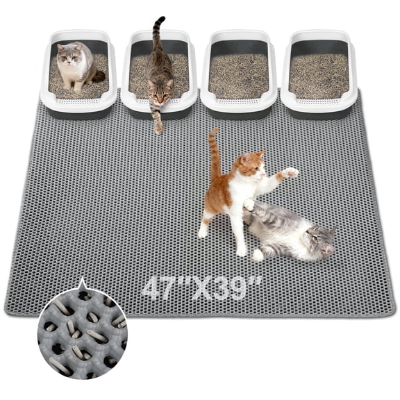 Zyusora Jumbo Cat Litter Mat (47" x 39"), Double layer, Waterproof, Non-Slip, Odor-Free, Easy to clean, Gray