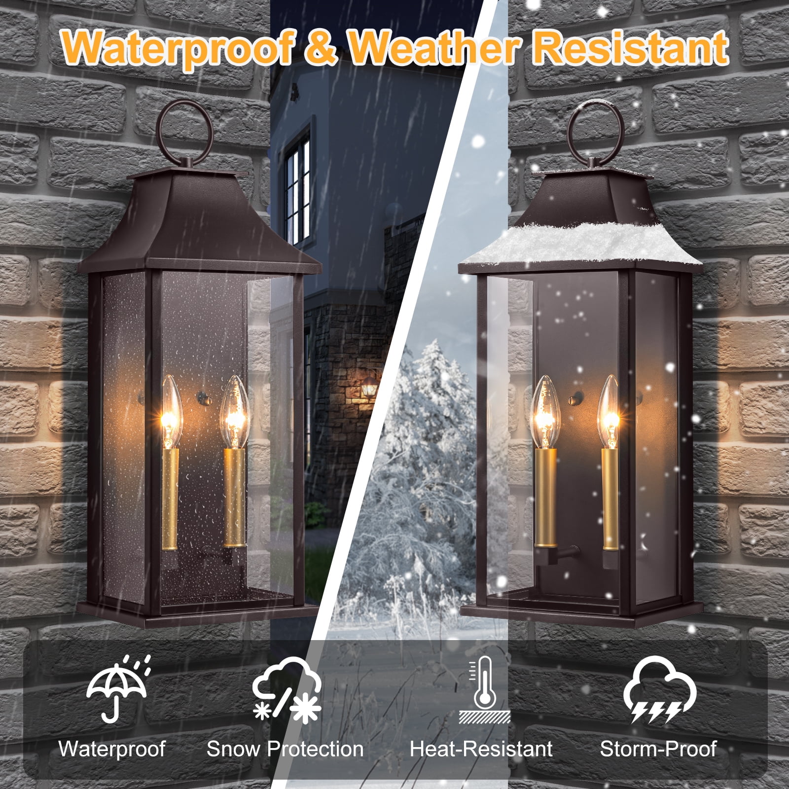 Lawyettle Dusk to Dawn Outdoor Wall Light Fixture, 20.6" Large Oil Rubbed Bronze Outdoor Lanterns, 2-Light Waterproof Exterior Porch Sconce for House