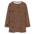 thumbnail image 6 of Women's Mid-Length Star Print Pullover, Double-Sided Fleece Hoodie, Loose Fit Round Neck Sweatshirt, Cozy Plush Long Sleeve Top, Kangaroo Pocket Casual Loungewear Khaki L, 6 of 6