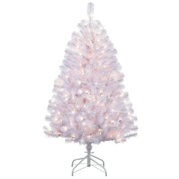 Puleo International 4.5 ft Pre-Lit Shiny White Northern Fir Artificial Christmas Tree with 200 UL-Listed Clear Lights