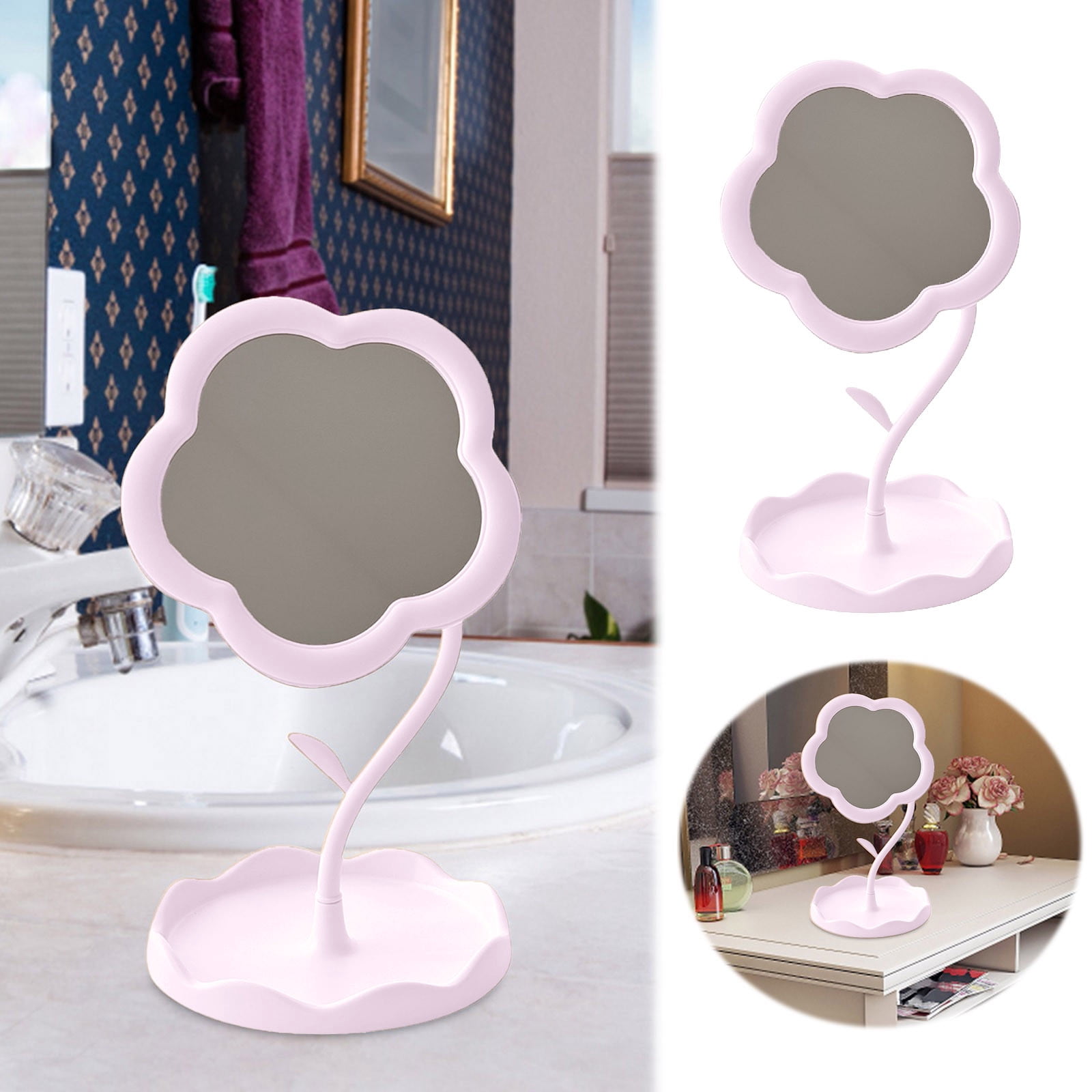 Coiffeuse Élégante à Motif Floral pour Bureau et Chambre avec Éclairage et Grossissement Réglables