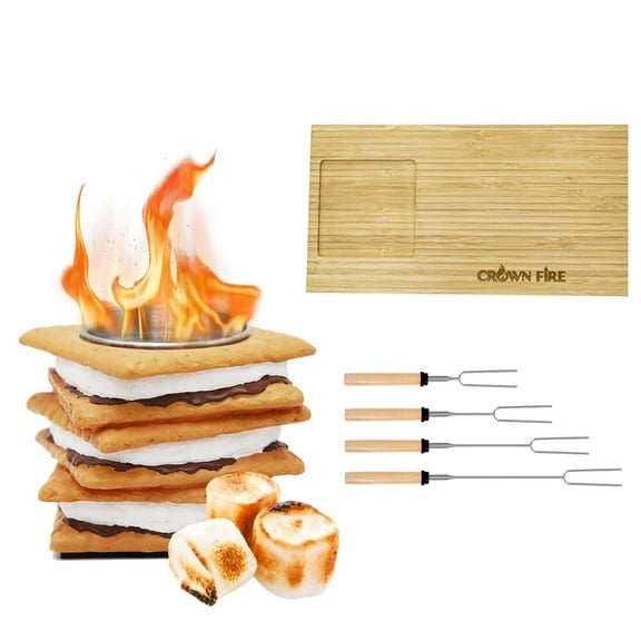 Smores Maker Kit Cookie Serving Tray, Includes 4 Extendable Roasting Sticks, Bamboo Tray, Gift for Houswarmings, Parties and Weddings, Give Fun for Family Night