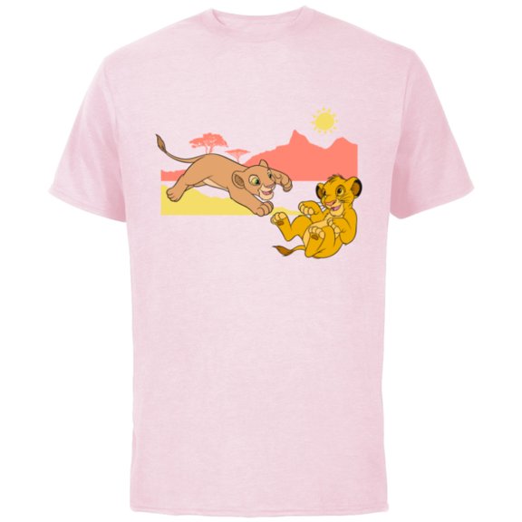 Disney The Lion King Young Simba Nala Playing - Short Sleeve Cotton T-Shirt for Adults - Customized-Soft Pink