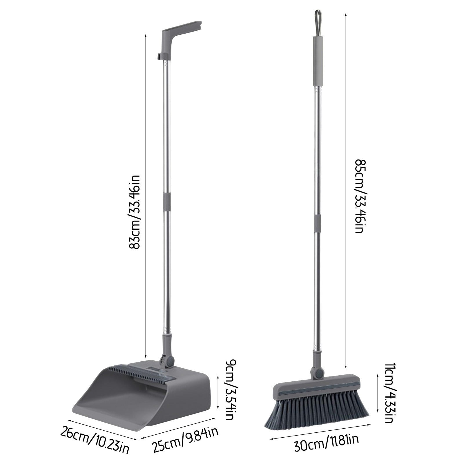 Kit 3-en-1 Balai + Pelle + Brosse Salle De Bain - Manche Long 92 Cm Rotatif 180° - Peigne Anti-Cheveux - Pliable - Bleu Foncé