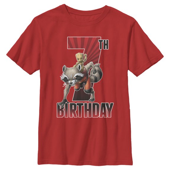 Boy's Marvel Rocket and Baby Groot 7th Birthday  Graphic T-Shirt