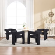 Guyou Modern Boucle Dining Chair Set of 2, Sherpa Upholstered Barrel Chair, Comfy Armchair with Open Backrest, Vanity Side Chair Accent Chair for Living Room Bedroom Dining Room, Black
