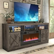 ChVans Fireplace TV Stand for TVs up to 80" with 36" Electric Fireplace, Farmhouse Entertainment Center with LED, Wooden Media Console for Living Room, Bedroom