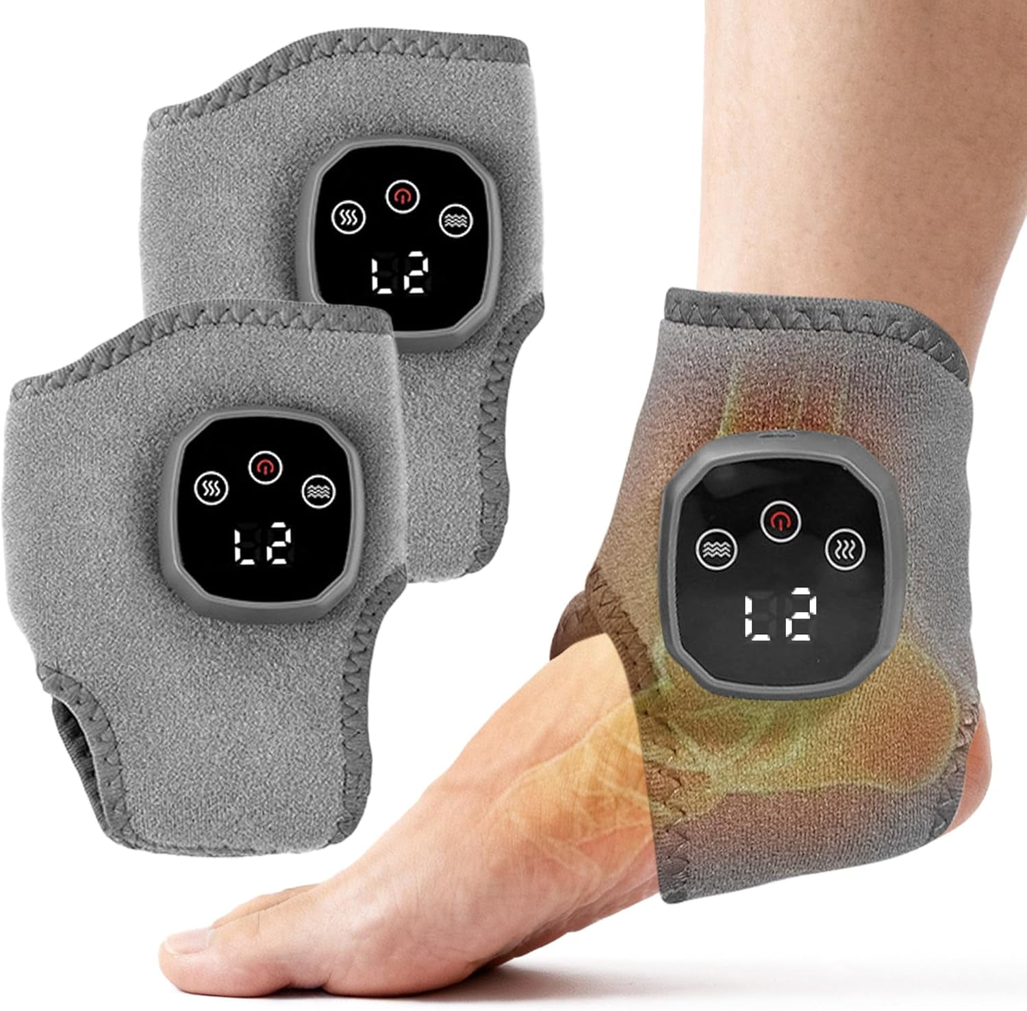 Wrongduck 2-Pack Foot Massager Warming Wrap, 2-in-1 Heated Foot and Ankle Massager with 3 Modes & 4 Heat Levels, Cordless USB Rechargeable Portable Relaxation Wraps