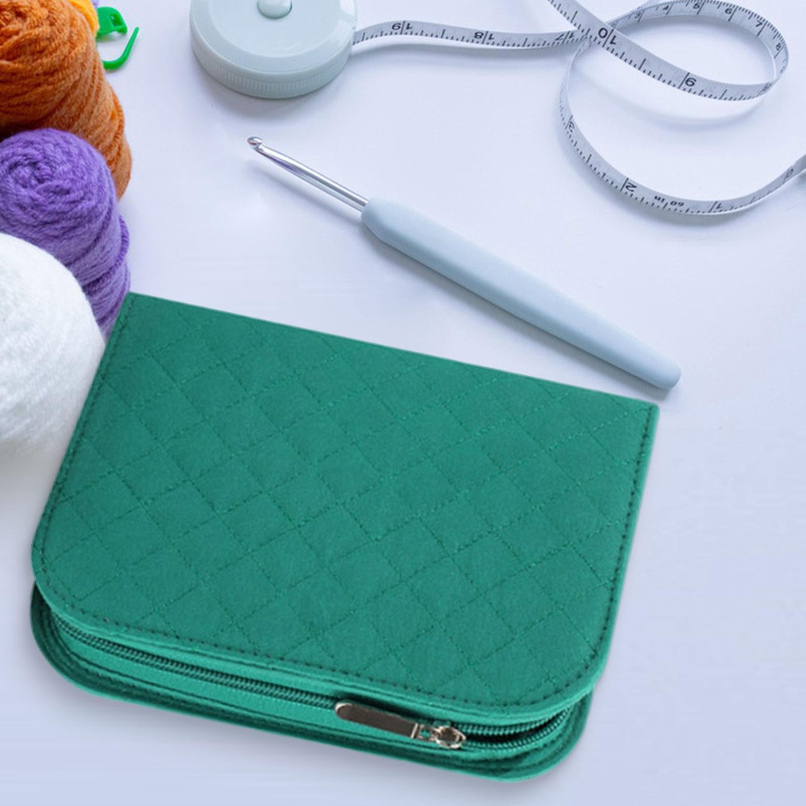 S SERENABLE Crochet Hook Case Organizer Case for Knitting Crochet Hooks Crochet Accessories Storage Case with Web Pockets Portable Lightweight Knitting Tool Pouch Polyester Material Green