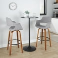 thumbnail image 3 of Vintage Flair 30" Mid-Century Modern Fixed-Height Barstool with Swivel in Walnut Wood and Light Grey Fabric with Round Black Metal Footrest by LumiSource - Set of 2, 3 of 4