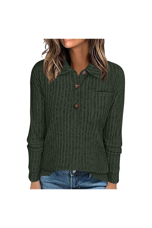 Womens Long Sleeve Shirts Henley V Neck Tops Dressy Casual Ribbed Knit Loose Comfy Tunic Sweaters with Pocket Army Green XXL