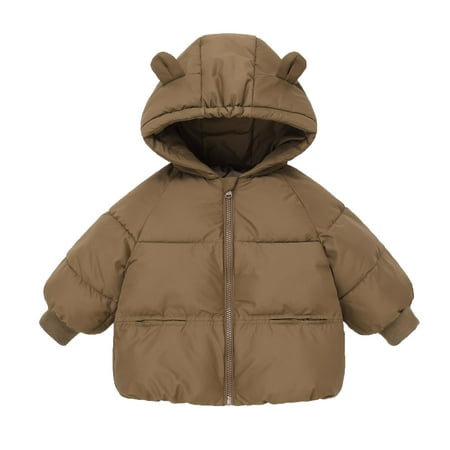 

Toimothcn Toddler Infants Jackets Simple Solid Color Hooded Puffer Jacket Warm Thickened Fleeced Zipper Up Casual Padded Outerwear With Pockets Pullover Loose Fit Comfy Winter Clothes