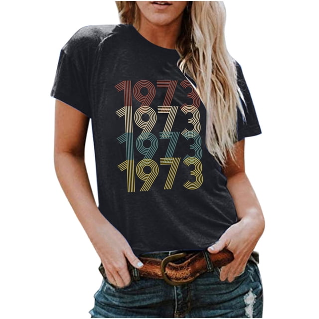 Birdeem T-Shirt Décontracté Mode Femme Imprimé 1973 Col Rond Manches Courtes Ample
