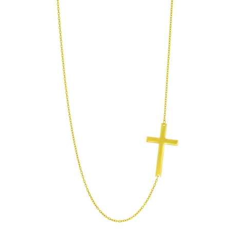 14k Yellow Gold Sideways Cubic Zirconia Cross Necklace Adjustable Chain 18 Inches